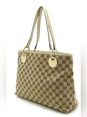 Gucci Beige GG Canvas Tote with Gold Discs